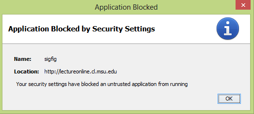 Application blocked by security settings